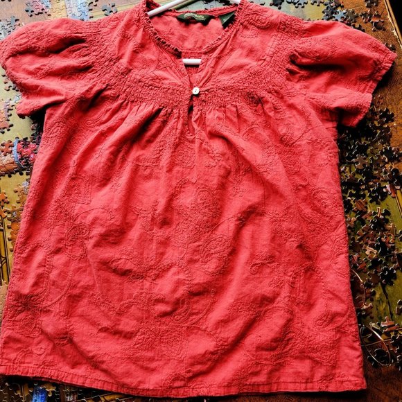 Eddie Bauer Tops - Eddie Bauer paisley embroidered blouse, dark coral, small, Excel cond, Like new.